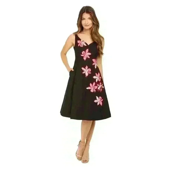 NWOT Kate Spade new without tag Black Tiger Lily Applique Fit & Flare Dress sz 4 - Picture 3 of 15